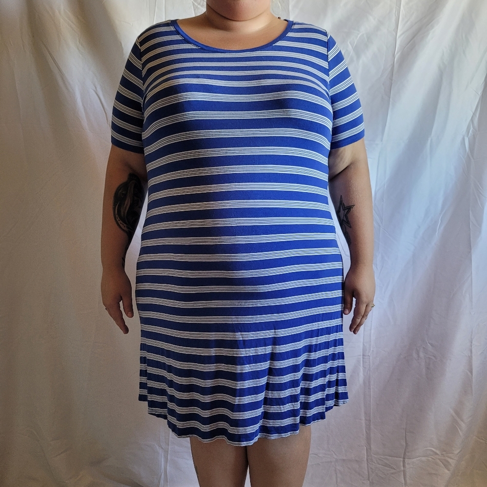 St John's Bay Blue Striped Dress XL